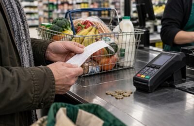 Покупатель проверяет чек в британском супермаркете