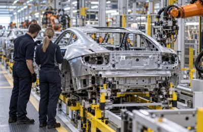 Современная линия автомобильного производства в Великобритании