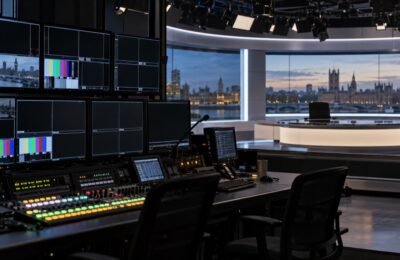 Пустая телевизионная студия и аппаратная на фоне планируемых изменений BBC